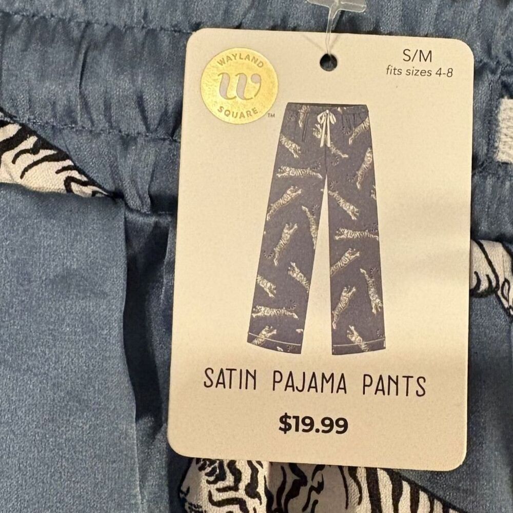 ❤️ Satin Pajama Pants Blue Animal print drawstring Available S/M and M/L NWT - Picture 5 of 5